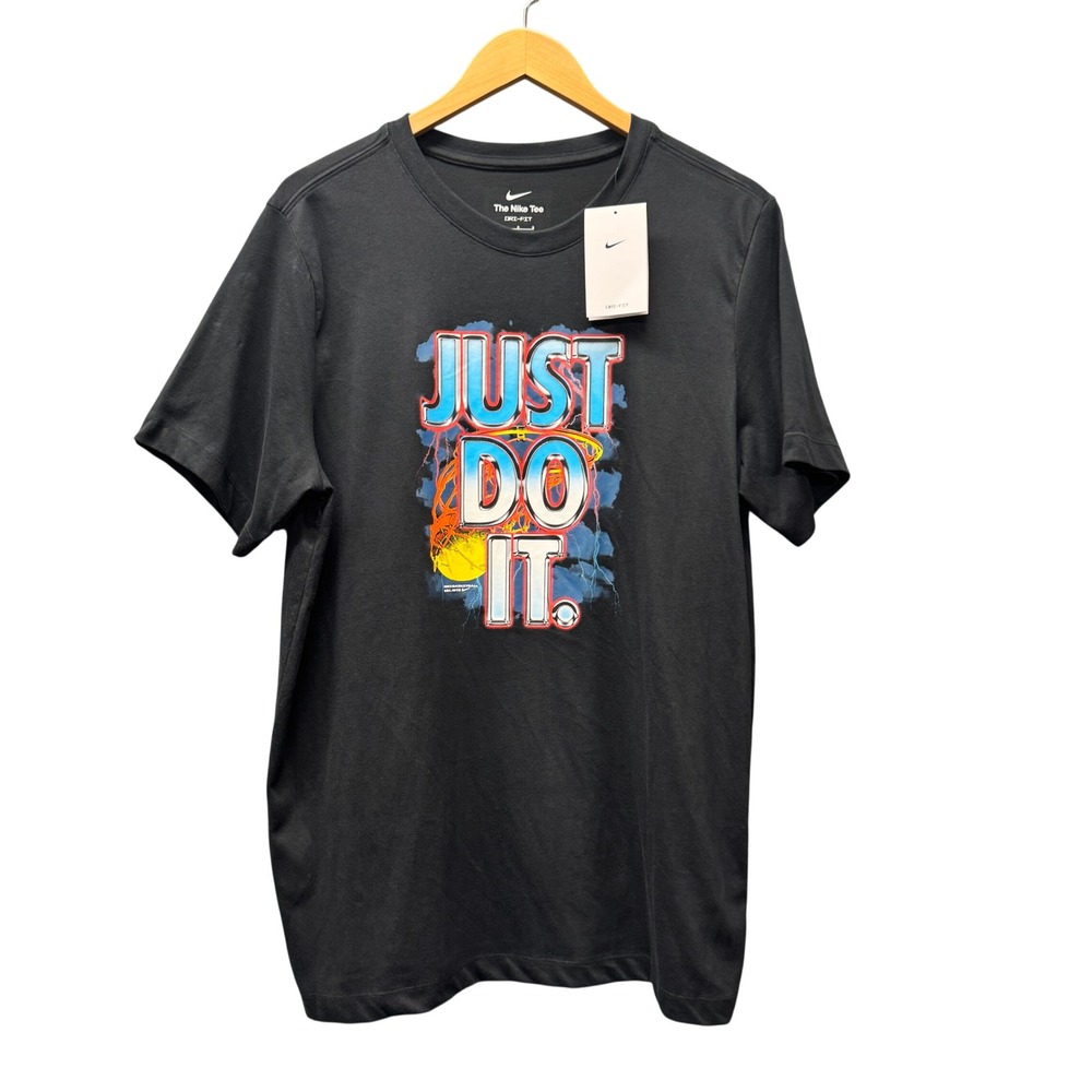 Nike T-Shirt Mens Large Basketball Just Do It Graphic Black Athletic Tee NEW